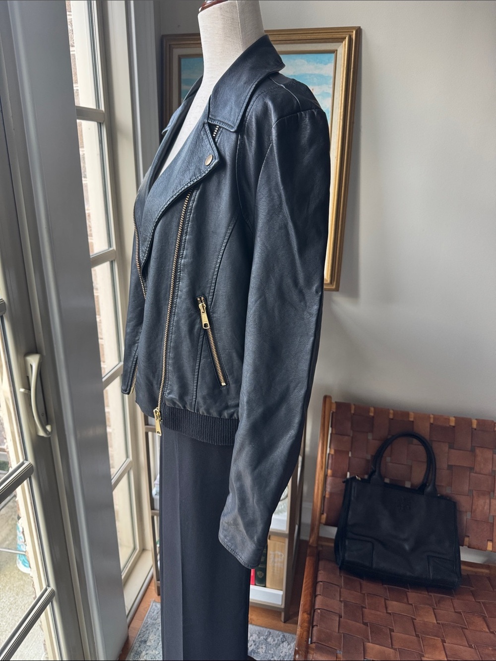 Free People Modern Vegan Bomber Jacket Moto Jacket with Gold Hardware - Picture 4 of 10